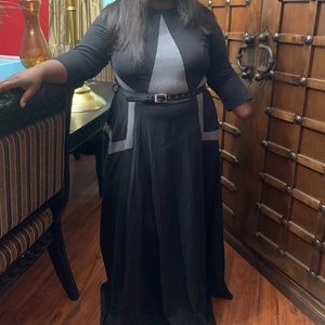 Black Jersey Maxi dress with Black belt with holes and Zipper in back